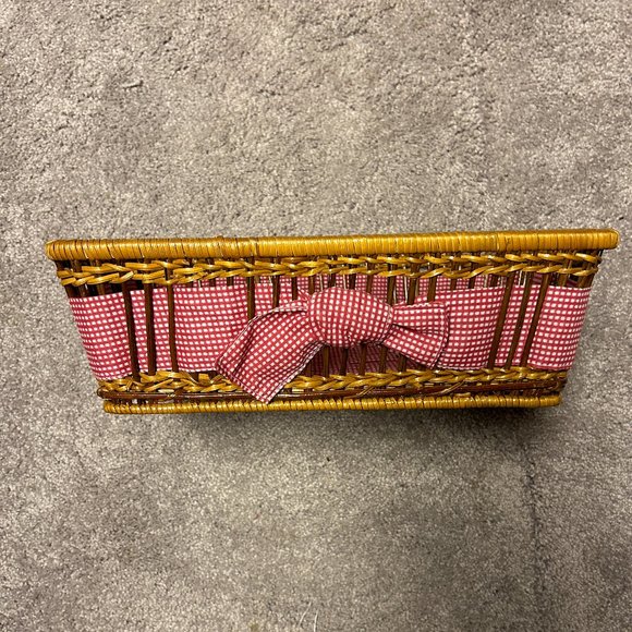 Other - Vintage Wicker Lined Bread Basket with Ribbon